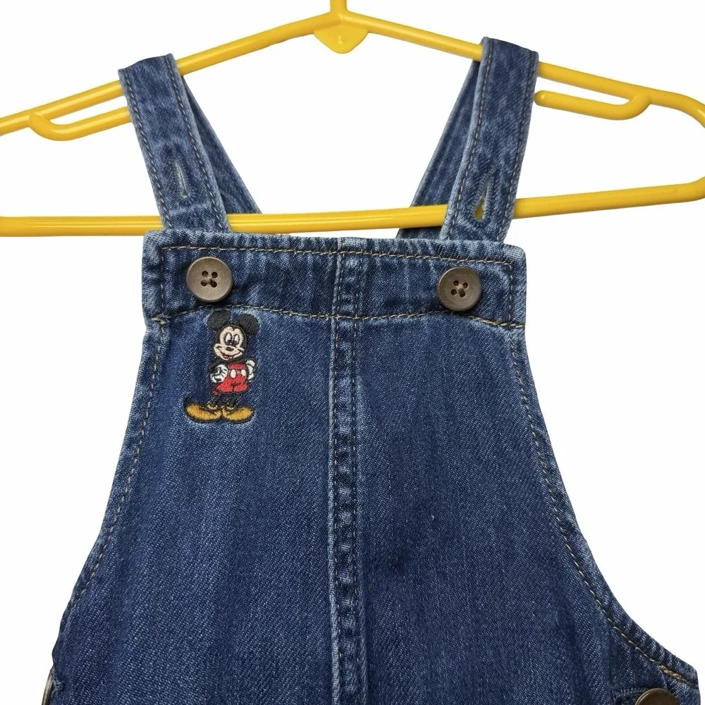 Baby Gap x Disney Denim Overalls 3-6M Mickey Friends Embroidered Dark Wash